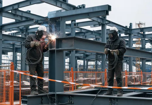 Construction welding at steel structure
