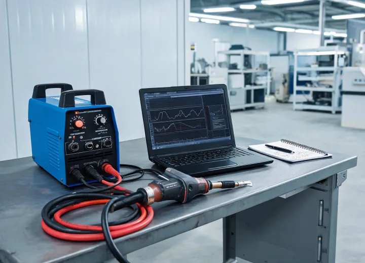 Welding equipment support desk with diagnostics